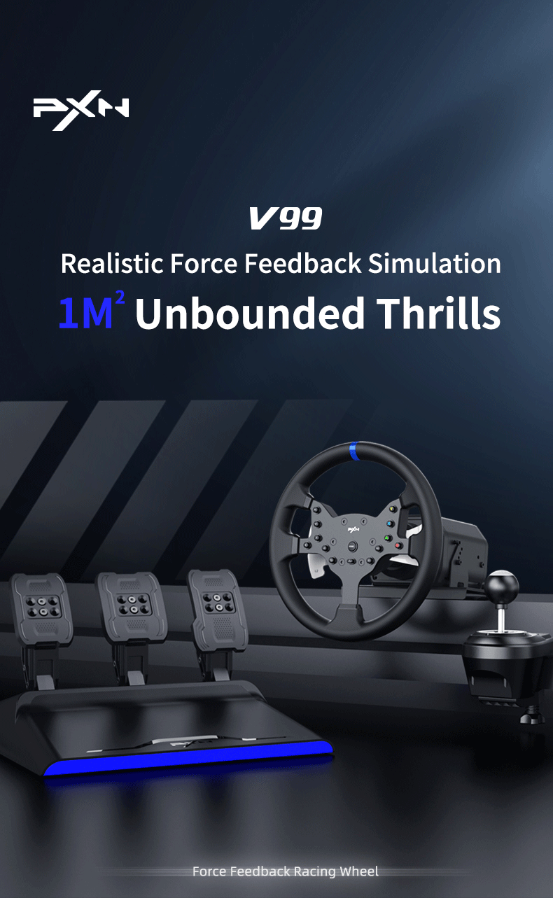 Volant de Course PXN V99 avec Retour de Force 3.2Nm + Pédales & Shifter – PC, PS4, Xbox One, Xbox Series X/S