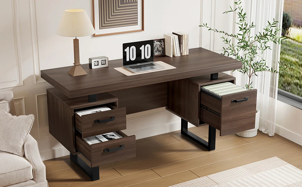 Modern Desk 135×54 cm with Silent Drawers – High-End MDF & Steel