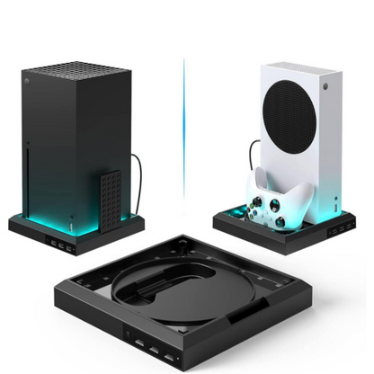 Stand de iluminare RGB pentru consola Xbox Series X/S, cu hub USB cu 3 porturi și bază LED colorată pentru accesorii de gaming