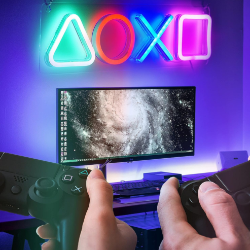 Semn neon cu pictogramă de joc, decor de perete LED alimentat prin USB, lumină de noapte pentru jocuri pentru camera de jocuri și decorul casei