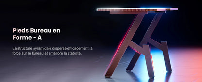 HLFURNIEU 120 x 60 cm Bureau Gaming, Bureau Gamer Informatique Ergonomique, Table Gaming en Fibre de Carbone, Gamer Desk avec Po