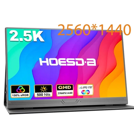Hoesd.a 15.6" 2.5K Portable Monitor 2560 x 1440 IPS 500Nits 150%sRGB Gaming Monitor Display for Laptop Phone Xbox PS4/5 PC