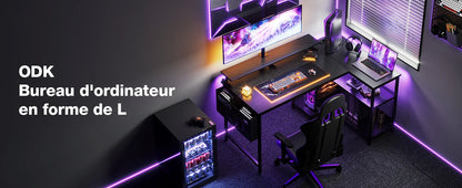 ODK Reversible Corner Desk, 120x80cm L-Shaped Gaming Desk with USB Charging Port and Power Outlet, Computer Table with Su