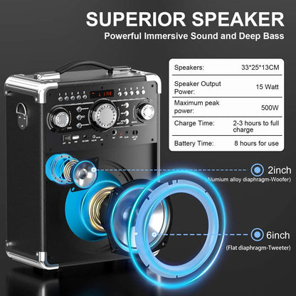 FanFun S8-T – Enceinte Karaoké Bluetooth 5.3 avec 3 Micros Sans Fil, Son HD, Éclairage LED & TWS – Portable pour Fêtes et Extérieur
