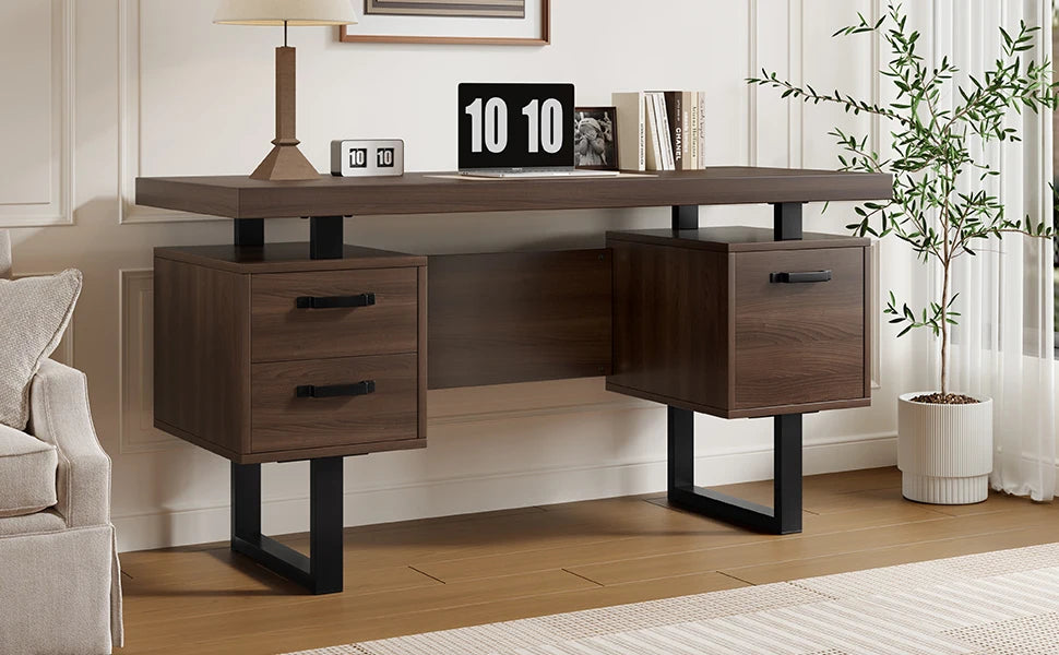 Modern Desk 135×54 cm with Silent Drawers – High-End MDF &amp; Steel 