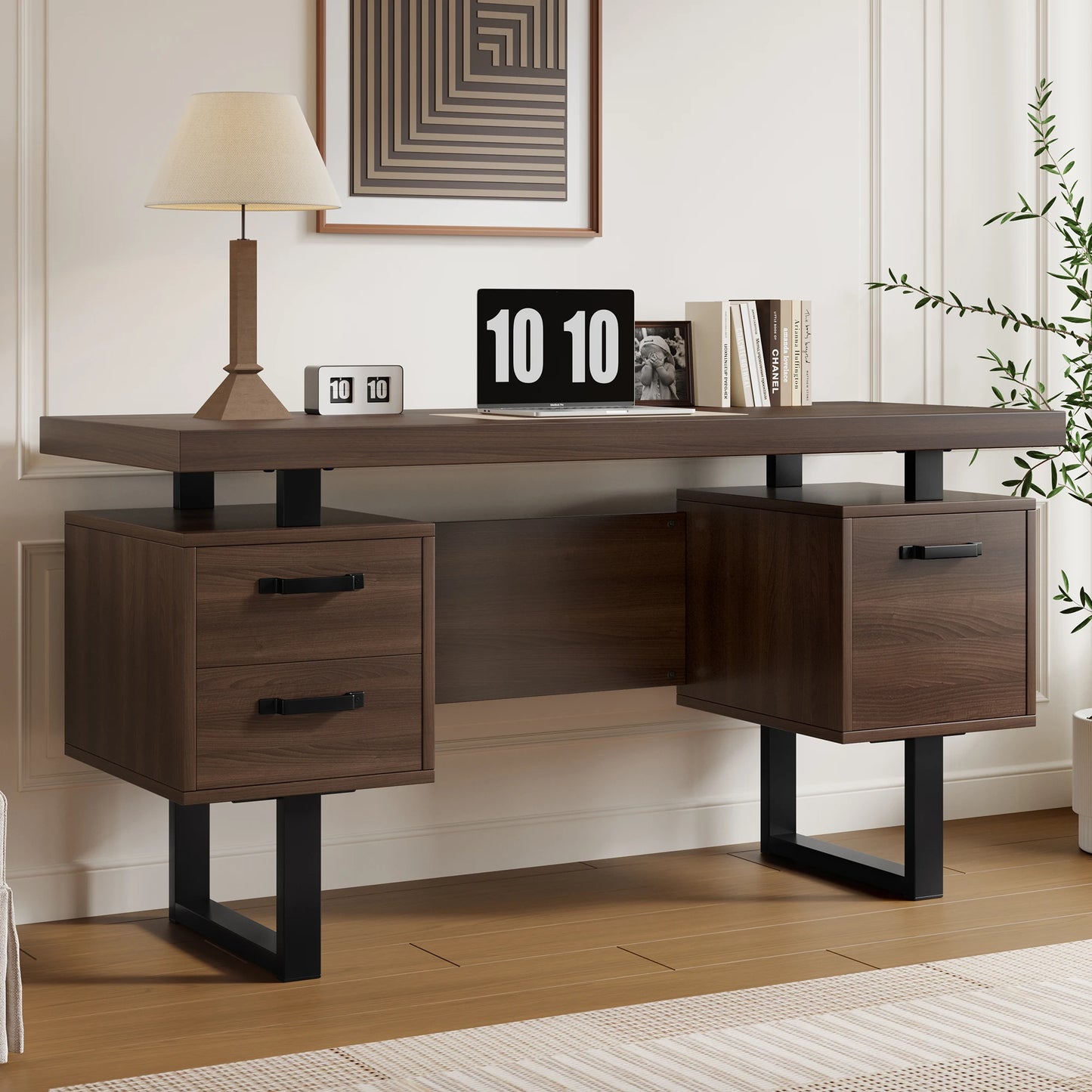 Modern Desk 135×54 cm with Silent Drawers – High-End MDF &amp; Steel 