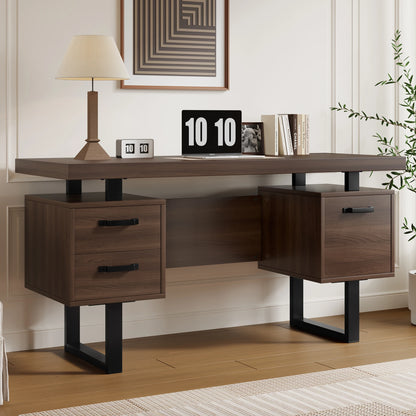 Modern Desk 135×54 cm with Silent Drawers – High-End MDF &amp; Steel 