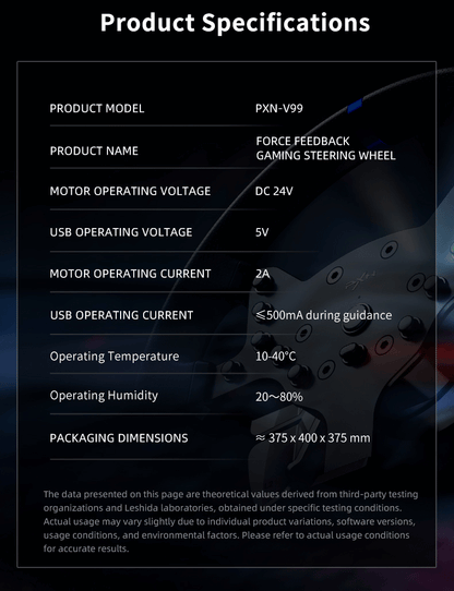 Volant de Course PXN V99 avec Retour de Force 3.2Nm + Pédales & Shifter – PC, PS4, Xbox One, Xbox Series X/S