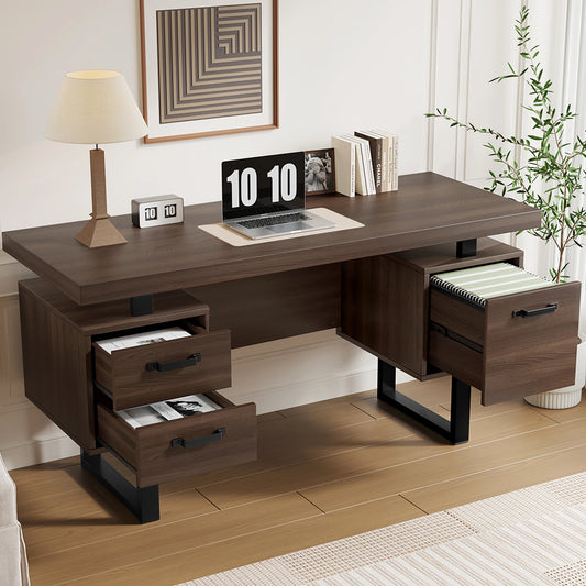 Modern Desk 135×54 cm with Silent Drawers – High-End MDF &amp; Steel 