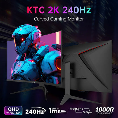 KTC 27" QHD 240Hz Curved Gaming Monitor - 1000R 1ms FreeSync
