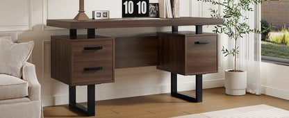 Modern Desk 135×54 cm with Silent Drawers – High-End MDF &amp; Steel 