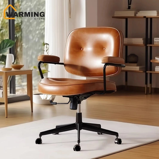 Chaise Bureau Cuir Chauffante - Fauteuil Pivotant Accoudoirs Réglable