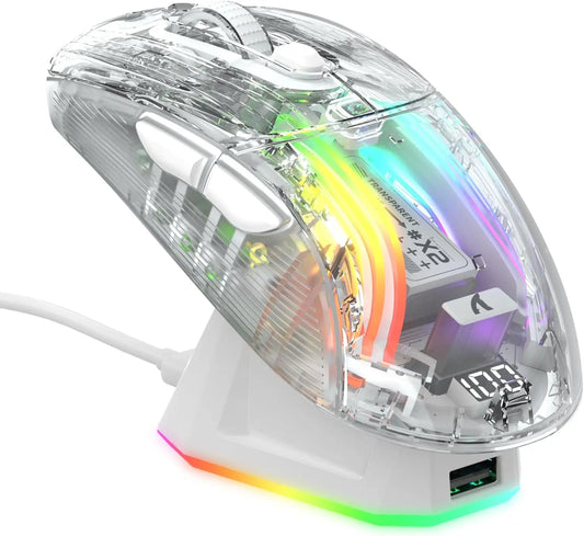 AULA Tarantula Sc630 Pro Wireless Mouse Light Tone Bluetooth Wired Game Three-Mode Transparent Office With Charging Base