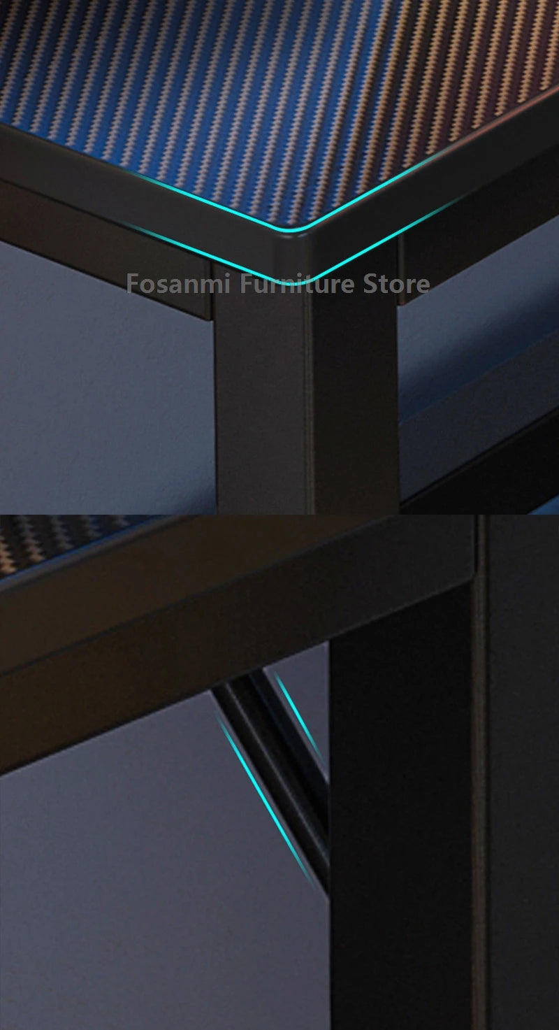 L-shaped gaming desk with shelves, monitor, and gaming setup, perfect for home office and gaming performance.