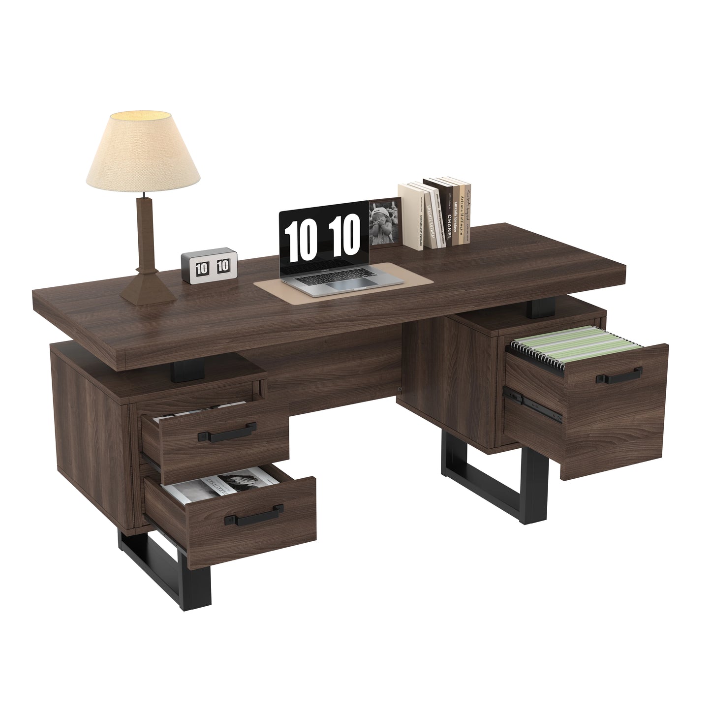 Modern Desk 135×54 cm with Silent Drawers – High-End MDF &amp; Steel 