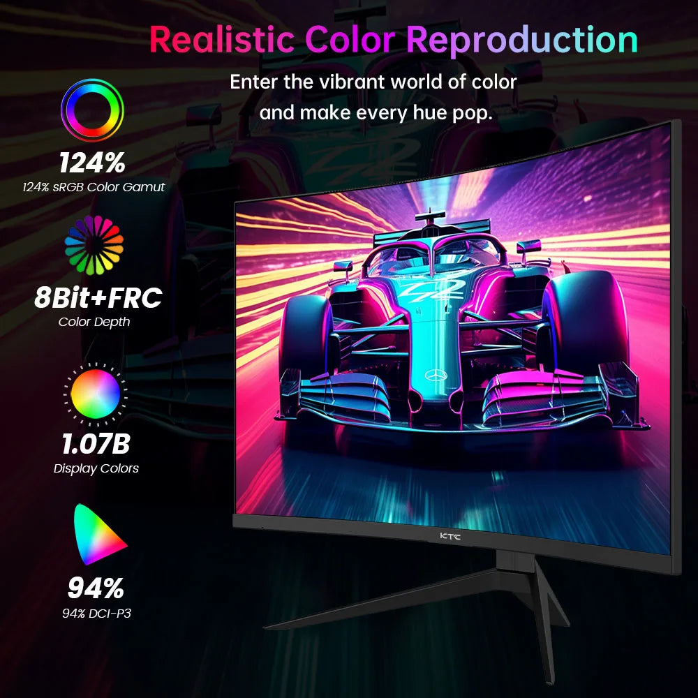 KTC 27" QHD 240Hz Curved Gaming Monitor - 1000R 1ms FreeSync