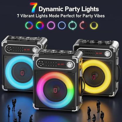 Bluetooth Karaoke Machine, Home Karaoke System, Wireless Speaker with FM Radio, 2 Karaoke Microphone, Remote Control