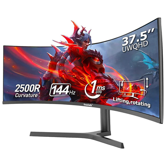 Gawfolk 37.5 Inch Curved Gaming Monitor, 2500R PC Screen 144Hz UWQHD 3840 x 1600, Curved Computer Screen with FreeSync and Eye