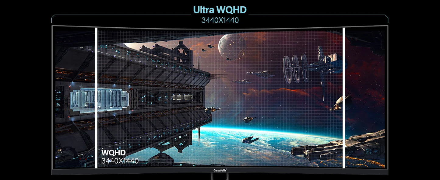 Gawfolk 34" Curved Gaming Monitor 21:9 UWQHD 165Hz - 3440x1440 1500R - VA HDR400