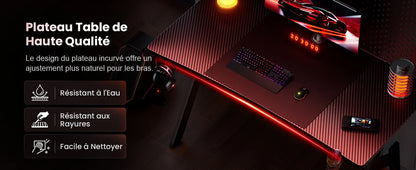 HLFURNIEU 120 x 60 cm Bureau Gaming, Bureau Gamer Informatique Ergonomique, Table Gaming en Fibre de Carbone, Gamer Desk avec Po