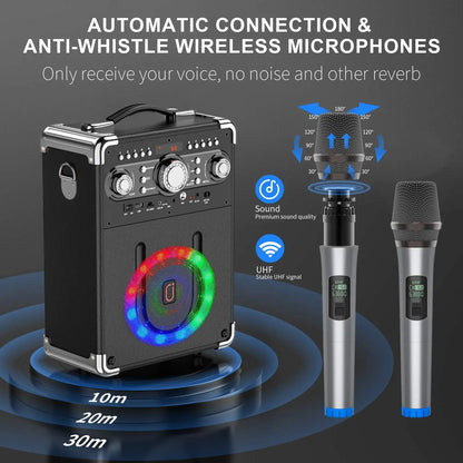 FanFun S8-T – Enceinte Karaoké Bluetooth 5.3 avec 3 Micros Sans Fil, Son HD, Éclairage LED & TWS – Portable pour Fêtes et Extérieur