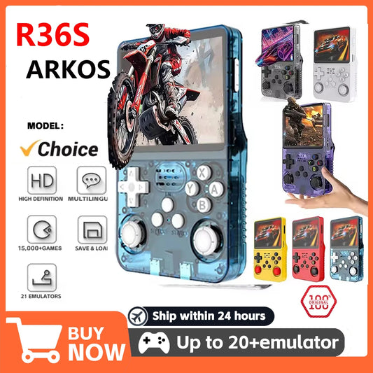 Consola de videojuegos portátil Retro R36S 64GB, sistema ARKOS, pantalla IPS de 3,5 pulgadas, reproductor de vídeo portátil de