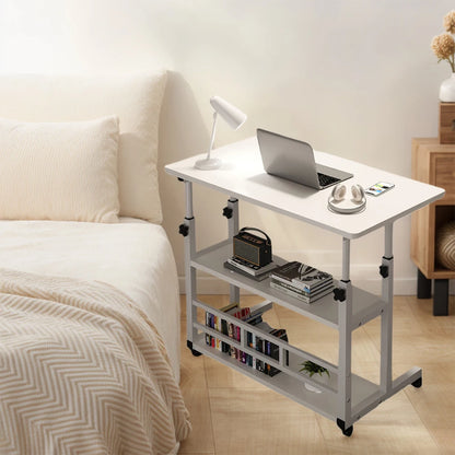 Swivel Wheel Home Desk Height Adjustable Bedside Table with Rolling Wheels Mobile Laptop Standing Desk for Dormitory and Bedroom
