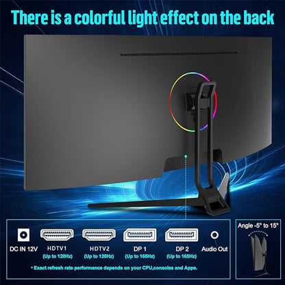 Gawfolk 34" Curved Gaming Monitor 21:9 UWQHD 165Hz - 3440x1440 1500R - VA HDR400