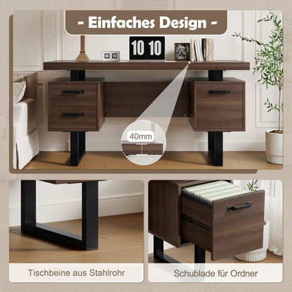 Modern Desk 135×54 cm with Silent Drawers – High-End MDF &amp; Steel 