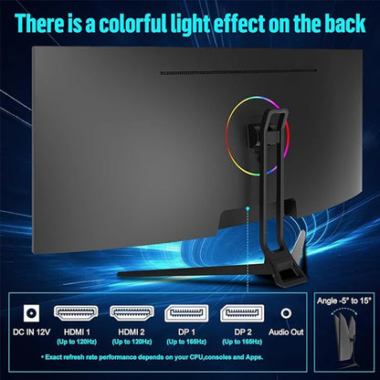 Gawfolk 34" Curved Gaming Monitor 21:9 UWQHD 165Hz - 3440x1440 1500R - VA HDR400