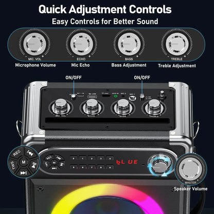 Bluetooth Karaoke Machine, Home Karaoke System, Wireless Speaker with FM Radio, 2 Karaoke Microphone, Remote Control