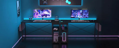 BEXEVUE Bureau Gaming d'angle, 100x70 cm Petit Table Forme L Bureau Etagères Rangements, Angle Réversible Gaming Bureau Informat