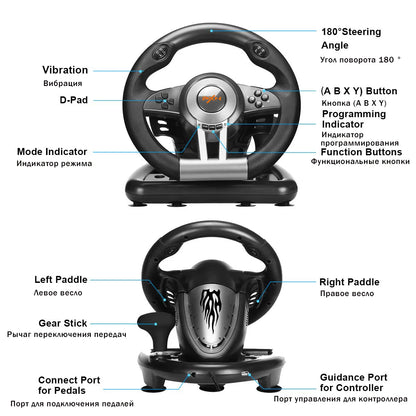 Volant de Course PXN-V3IIIB avec Pédales et Shifter – Compatible Xbox, PS4, Switch & PC