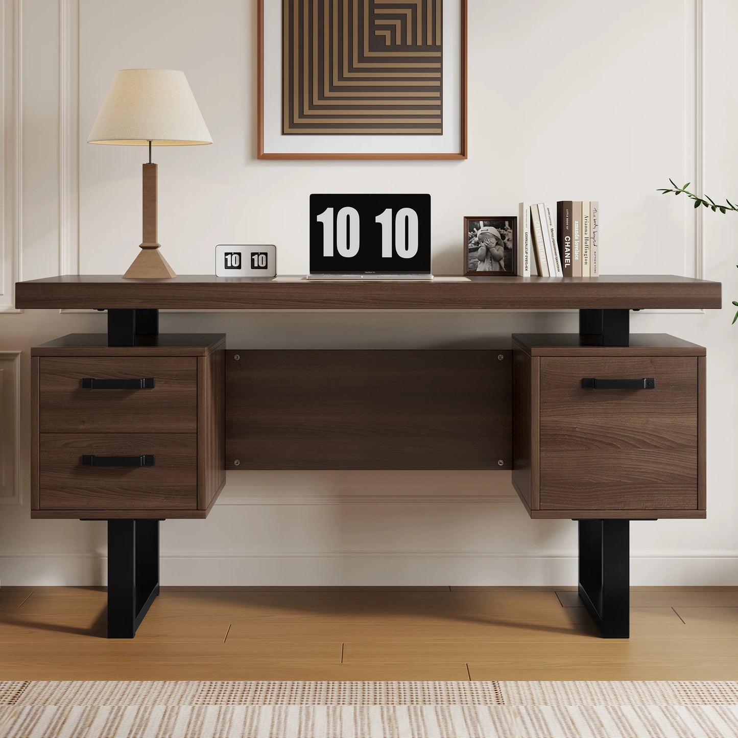 Modern Desk 135×54 cm with Silent Drawers – High-End MDF &amp; Steel 