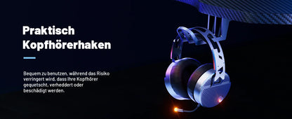 HLONONE LED Gaming Desk 100 x 60 cm, Ergonomic Gamer Desk with Cup Holder and Headphone Hook, Computer Desks