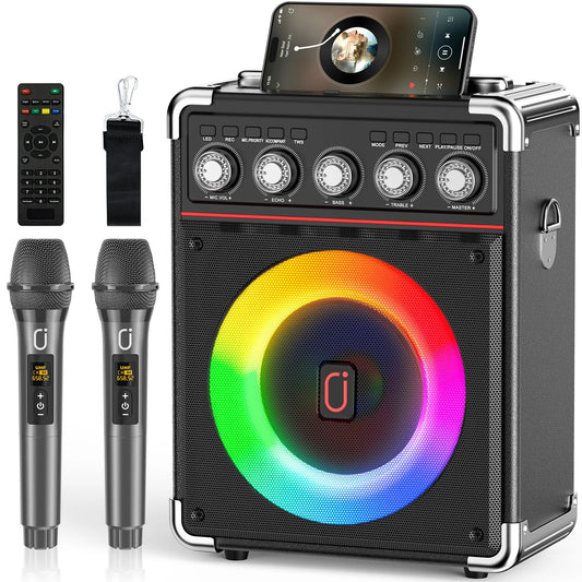 FanFun TX05 – Enceinte Karaoké Bluetooth 5.3 avec Micros Sans Fil, Éclairage DJ, TWS & 24h Autonomie – Système PA pour Maison, Fête, Soirée