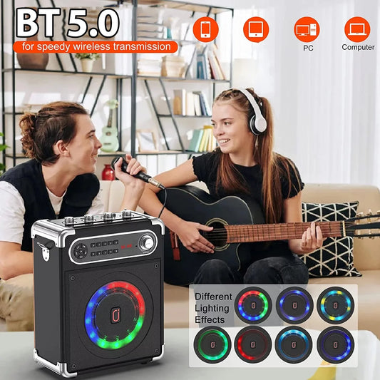 Bluetooth Karaoke Machine, Home Karaoke System, Wireless Speaker with FM Radio, 2 Karaoke Microphone, Remote Control