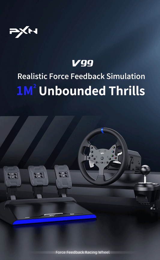 Volant de Course PXN V99 avec Retour de Force 3.2Nm + Pédales & Shifter – PC, PS4, Xbox One, Xbox Series X/S