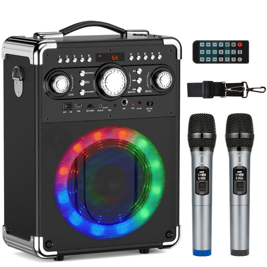 FanFun S8-T – Enceinte Karaoké Bluetooth 5.3 avec 3 Micros Sans Fil, Son HD, Éclairage LED & TWS – Portable pour Fêtes et Extérieur